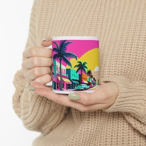 Retro Miami keramisk mugg, 283 g - Kaffe- och tekopp i vintagestil, perfekt present för strandälskare och samlare