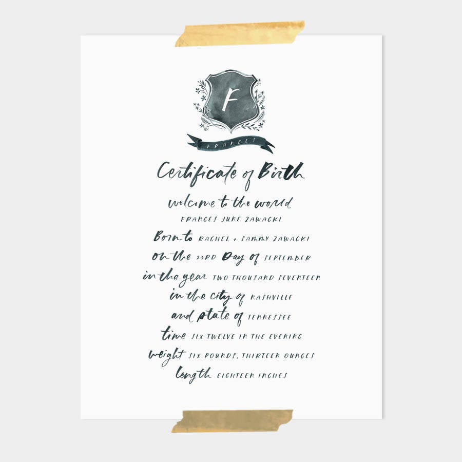 Birth Certificate Crest, Semi-Custom | 11x14