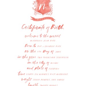 Birth Certificate Crest, Semi-Custom 11x14 image 5