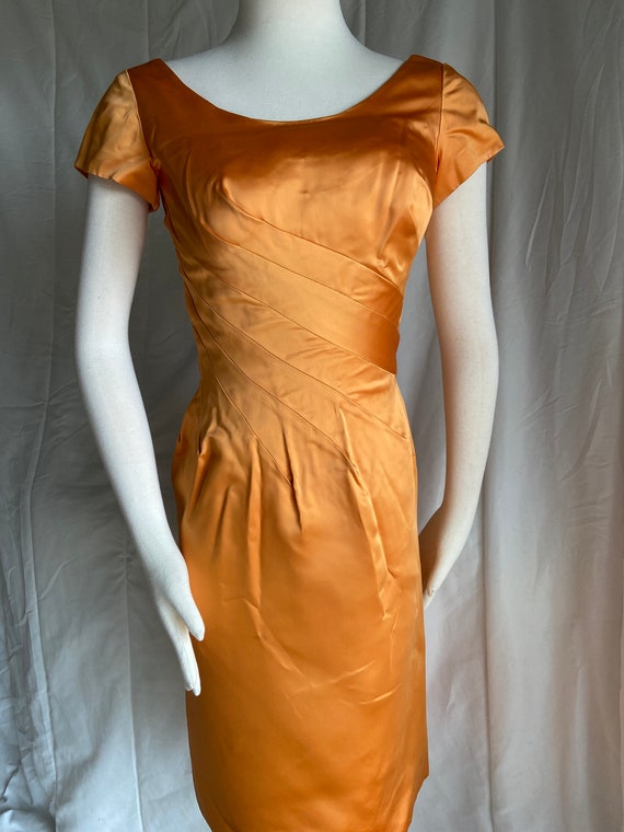 Stunning Tangerine Satin Wiggle Dress Vintage 1950