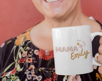 Flower Mama Mug, Personalized Mama Gift, Custom Mama Mug, Mothers Day Mug, Sunflower Mom Gift, Mom Est 2024, Moms Garden Mug