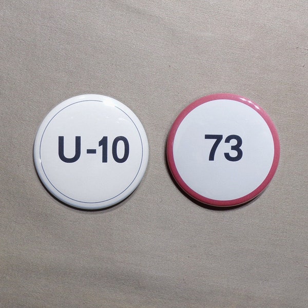 Los Alamos Manhattan Project U-10 and 73 Red Border Large 2.25" Buttons Edward Teller Trinity Test