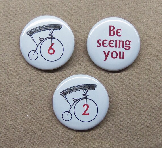 The Prisoner 5 Button Set #2 #6 Bicycle Patrick McGoohan Not a # Free Man 1.25" The Prisoner 5 Button Set #2 #6 Bicycle Patrick McGoohan Not a # Free Man 1.25"