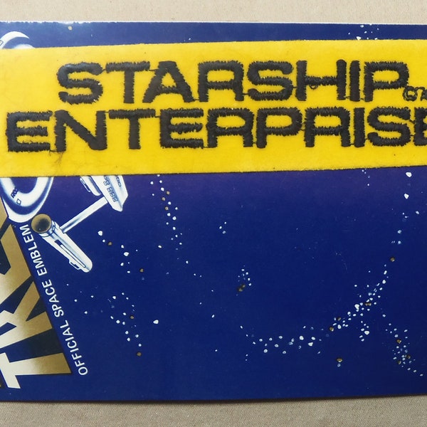 Star Trek Starship Enterprise Patch text 5.5" Vintage Yellow Embroidered Cloth NOC 1975 Original Series