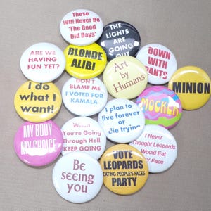 MemoraDelia Build Your Own 10 Set 1.25&quot; Buttons or Magnets Cult Humor Weird Puns Pinbacks