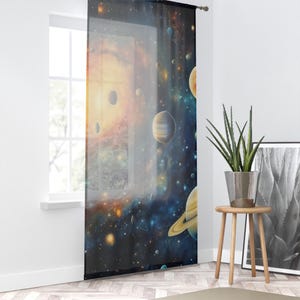 Celestial Window Curtain - Space Decor, Astronomy Themed Drapes, Planetary Home Decor, Stargazing Curtains, Cosmic Room Treatment