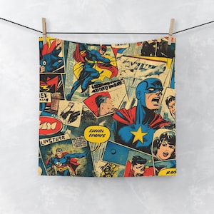 Superhero Comic Face Towel: Soft, Absorbent Polyester-Cotton Blend