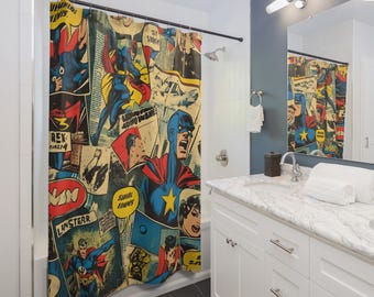 Comic Book Superhero Shower Curtain: Vibrant Bathroom Decor