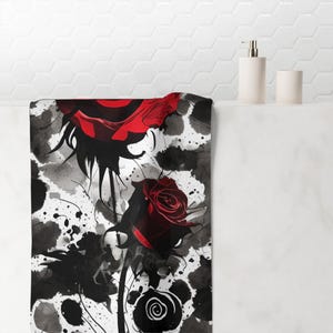 Elegant Rose Design Towel | Luxury Bath, Beach, Spa, Gift for Her, Home Decor, Floral Towel with Artistic Splashes