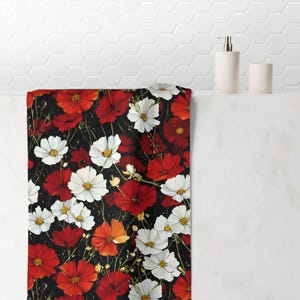 Red and White Wildflowers Towel Floral Beach Towel, Summer Garden Print