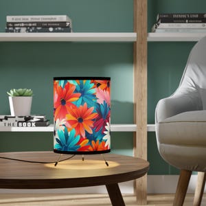 Colorful Floral Tripod Lamp - Brighten Your Space, Home Decor, Bedroom Lighting, Gift for Flower Lovers, Boho Style
