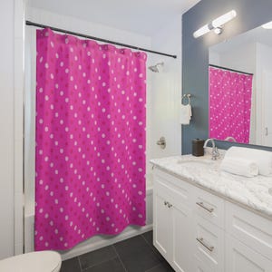 Bright Pink Polka Dot Shower Curtain, Fun Bathroom Decor, Cheerful Home Accessory, Gift for Her, Kids&#39; Bathroom, Vibrant Design