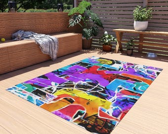Vibrant Boho Outdoor Rug: Colorful Patio Garden Mat