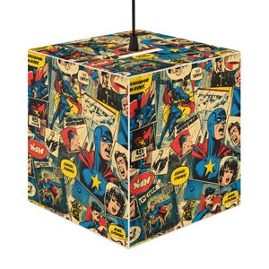 Vintage Comic Light Cube Lamp, Superhero Decor, Home Lighting, Unique Gift for Fans, Bedroom, Living Room, Nerdy Vibe