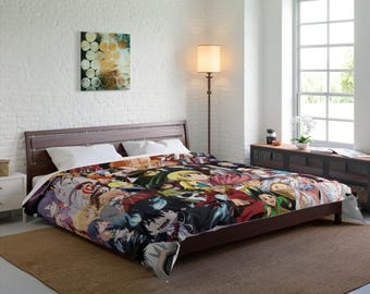 Edredón con collage de personajes de anime / Estampado completo