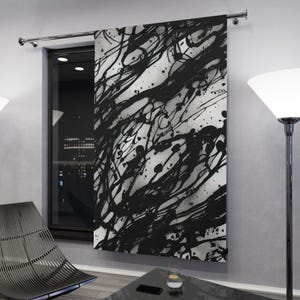 Black and White Abstract Window Curtains, Modern Decor, Blackout