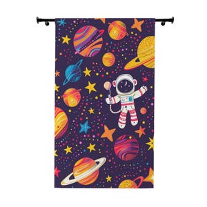 Astronaut Space Curtains, Kids Room Decor, Space Themed Window Treatment, Galaxy Hanging Fabric, Astronaut Room Accessories