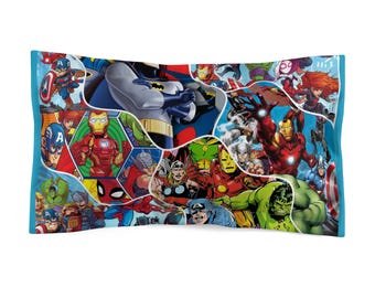 Superhero Collage Microfiber Pillow Sham | Comic Character Print