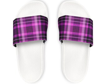 Pink Plaid Women's PU Slide Sandals