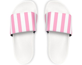 Pink and White Stripe Women's PU Slide Sandals