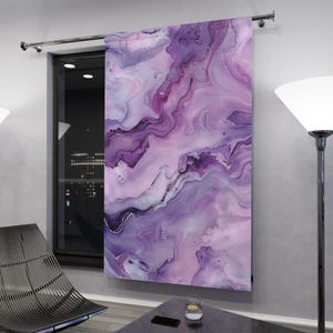 Elegant Purple Marble Window Curtains, Home Decor, Living Room Accent, Bedroom Privacy, Stylish Window Treatment