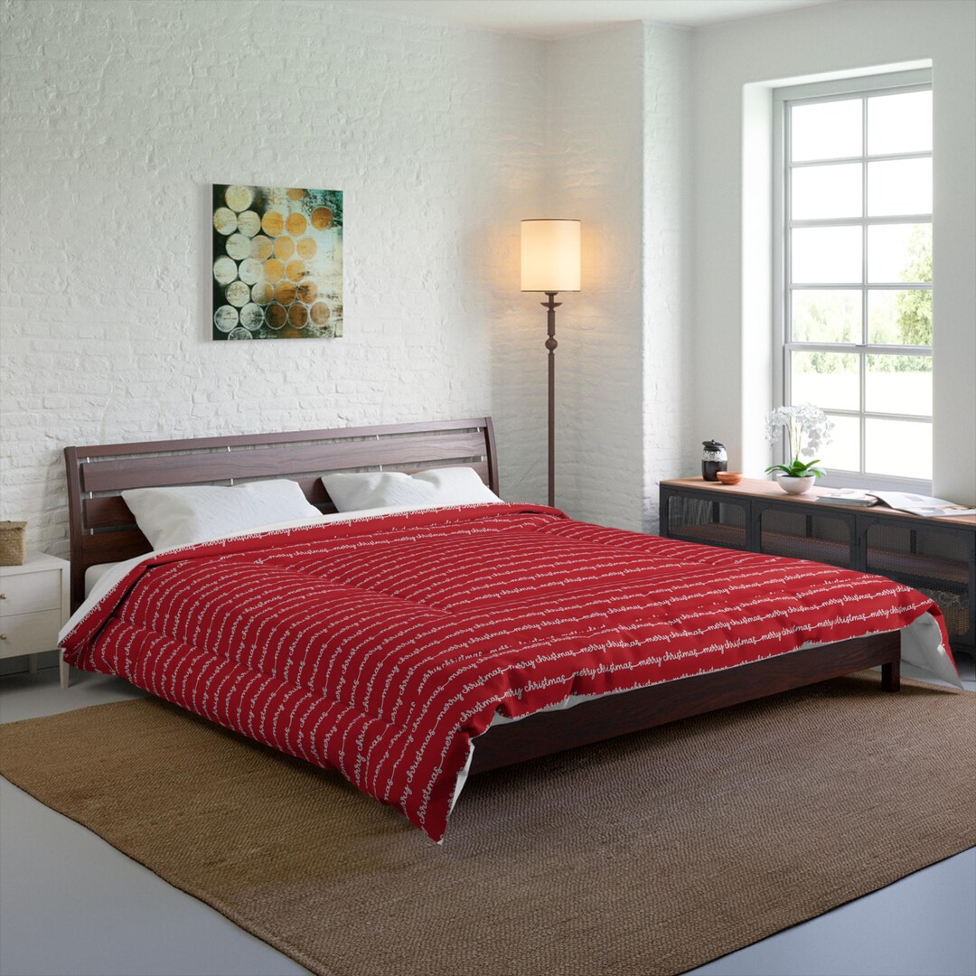 Handwritten Script Pattern Comforter | Red Text Stripe Bedding - Etsy