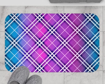 Blue, Pink, Purple Plaid Bath Mat