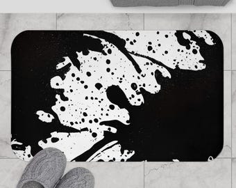 Black and White Artistic Memory Foam Bath Mat, Modern Bathroom Decor
