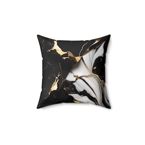 Elegant Black and Gold Marble Pillow | Modern Home Decor, Luxury Cushion, Chic Gift, Stylish Throw Pillow, Marble Aesthetic