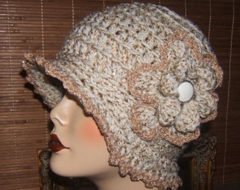 Crochet  ClocheHat Gold Fleck With Gold Accents  (Pdf Pattern File Only)