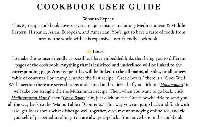 Cookbook user guide including what to expect and how I made the cookbook user friendly with a plethora of embedded links.