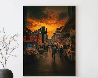 Arte mural del mercado nocturno de Shilin, impresión del mercado callejero de Taipéi, fotografía de viajes a Taiwán, decoración de mercados nocturnos asiáticos, obras de arte de mercados urbanos de comida