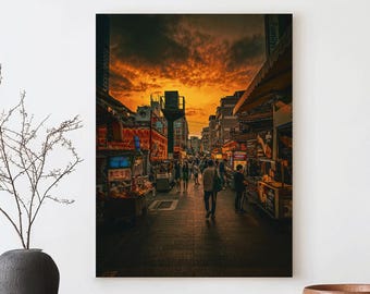 Póster del mercado nocturno de Shilin, fotografía callejera de Taipéi, descarga digital, arte mural asiático