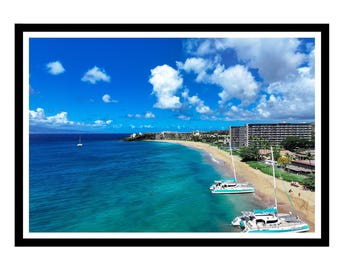Playa Kaanapali, Maui: Arte costero tropical de Hawái, Fotografías con vistas al océano vibrantes, Decoración paradisíaca hawaiana para amantes de la playa
