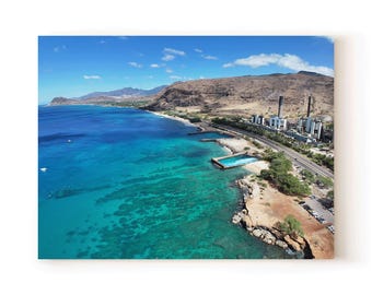 Arte mural de Electric Beach, Oahu, impresión del parque Kahe Point Beach, fotografía costera del oeste de Oahu, obra de arte de playa con esnórquel en Hawái