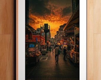 Póster del mercado nocturno de Shilin, impresión fotográfica callejera de Taipéi, arte mural asiático