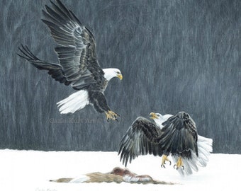 EAGLE BATTLE 11x14 signed print wildlife best selling art wildlife nature bald eagle