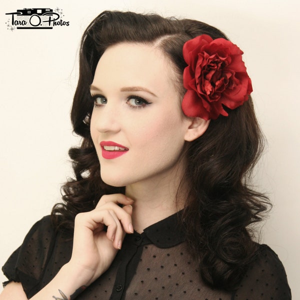 Red Scarlet Pinup Rose Hair Clip - Rocabilly Rose