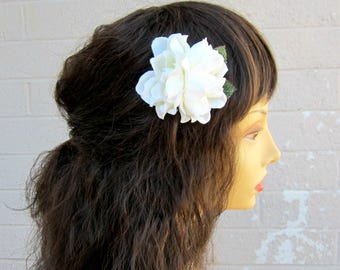 Gardenia, Mini Double Ivory Gardenia Hair Clip, Bridal Gardenia, Pinup Gardenia