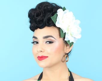 Double Ivory Gardenia Hair Clip, Bridal Gardenia, Pinup Gardenia