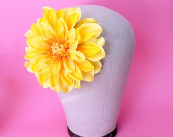 Yellow Dahlia Hair Clip, Sunny Yellow Hair Flower