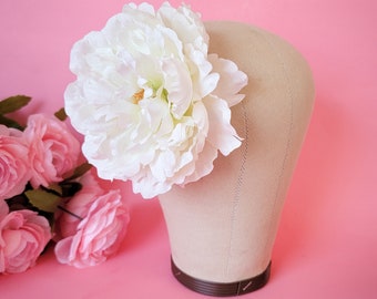 Large Ivory Peony Hair Clip, Boho Cream Hair Flower, Off White Floral Headpiece