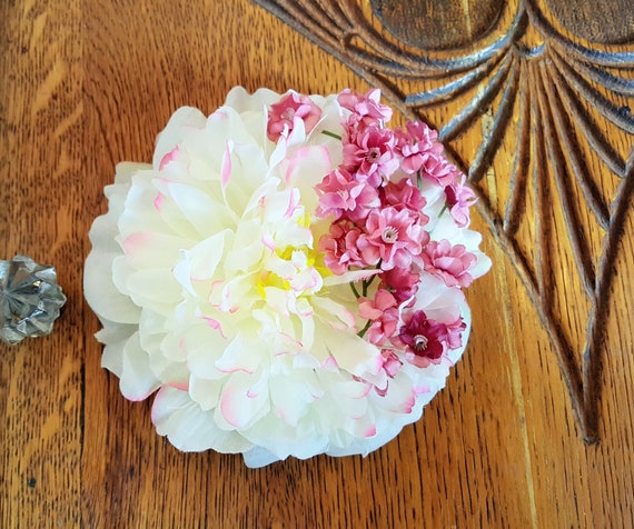 White And Pink Peony Hair Clip Shabby Chic Hair Flower Peony Etsy White And Pink Peony Hair Clip Shabby Chic Hair Flower Peony Etsy