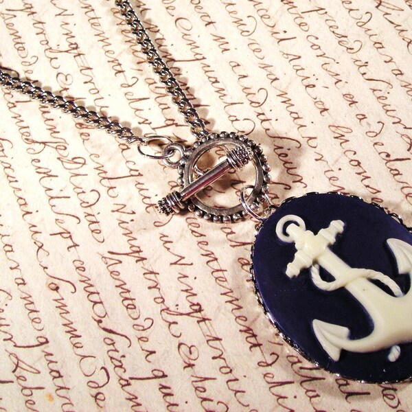 Navy Blue Anchor Cameo Necklace