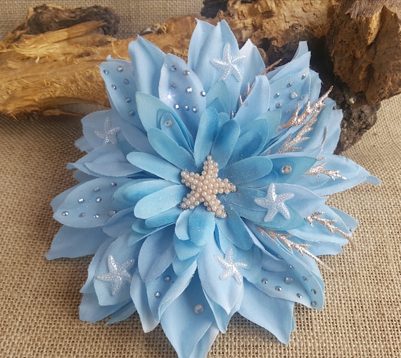 Fiore Blu Glitter per Capelli Clip Tropical Beach Party Costume Accessorio