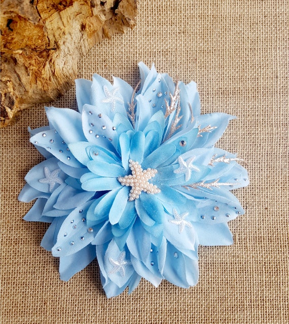 Fiore Blu Glitter per Capelli Clip Tropical Beach Party Costume Accessorio