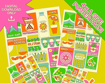 Retro Groceries Digital Download Only Poster Pack - 4 x A sizes