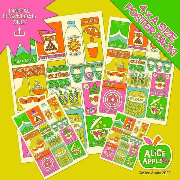 Retro Groceries Digital Download Only Poster Pack - 4 x A sizes