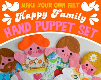 Retro Happy Family Felt Hand Puppet Printable Pattern - PDF with Templates