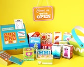 CLEARANCE - DIY Paper Toy Retro Supermarket Play Shop Kit - 6 Glossy Printed A4 Card sheets